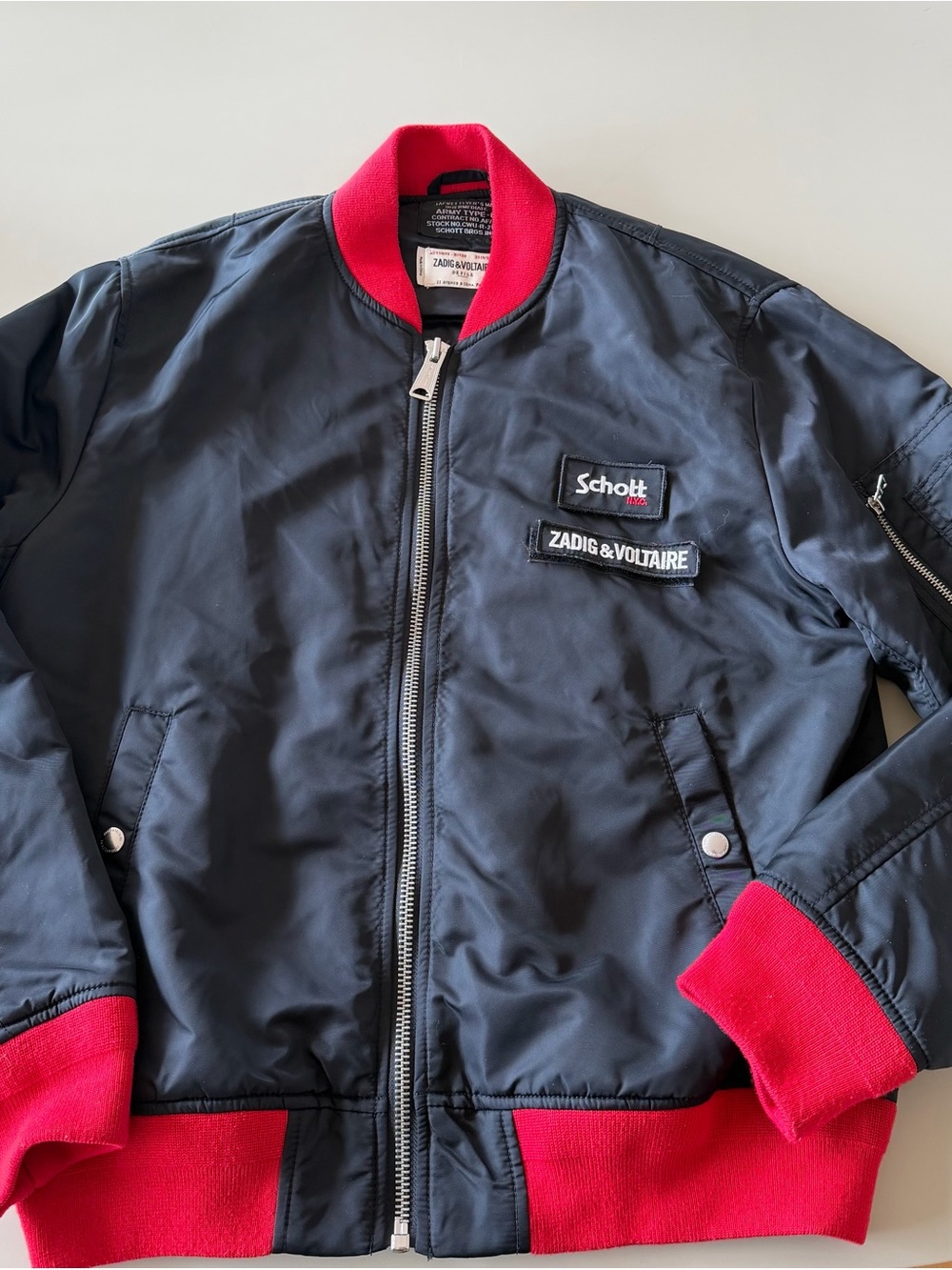 Zadig & Voltaire Black Bomber Jacket with Red Trim